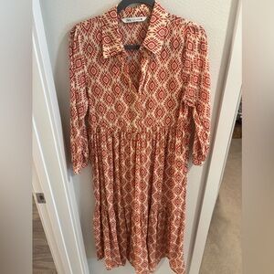 Zara Red Collar Long Sleeve Dress